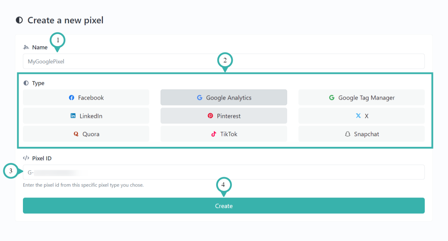 Hook2.us Create new pixel window. Details are explained below the image.