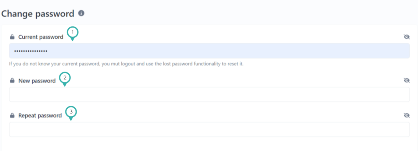 Hook2.us change password form. Details are described below the image.