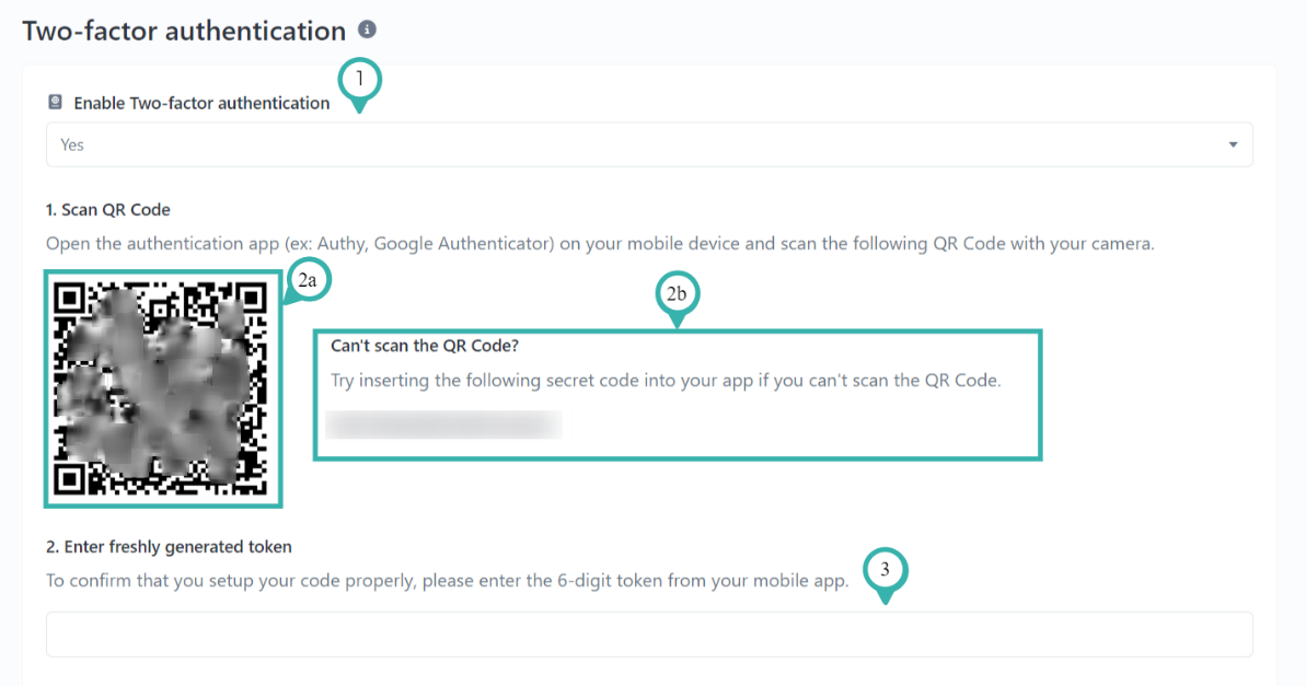 Hook2.us Two Factor Authentication (2FA)form and instructions. Information and field details are below the image.