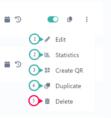 Hook2.us static site submenu accessed by clicking the icon at the end of a static site on the static sites page. Details are explained below the image.