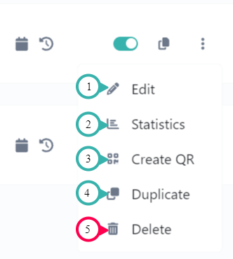 Hook2.us file link submenu accessed by clicking the icon at the end of a file link on the file links page. Details are explained below the image.
