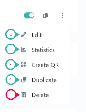 Hook2.us biolink page submenu. Details are explained below the image.